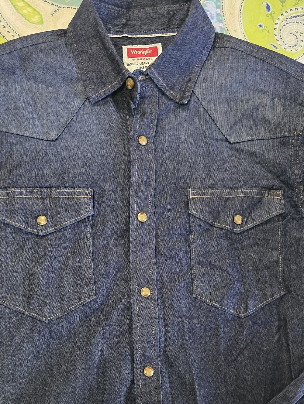 Wrangler Denim Pearl Snap Shirt Western Cowboy Small Mens